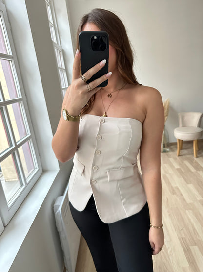 BIANCA beige button bustier